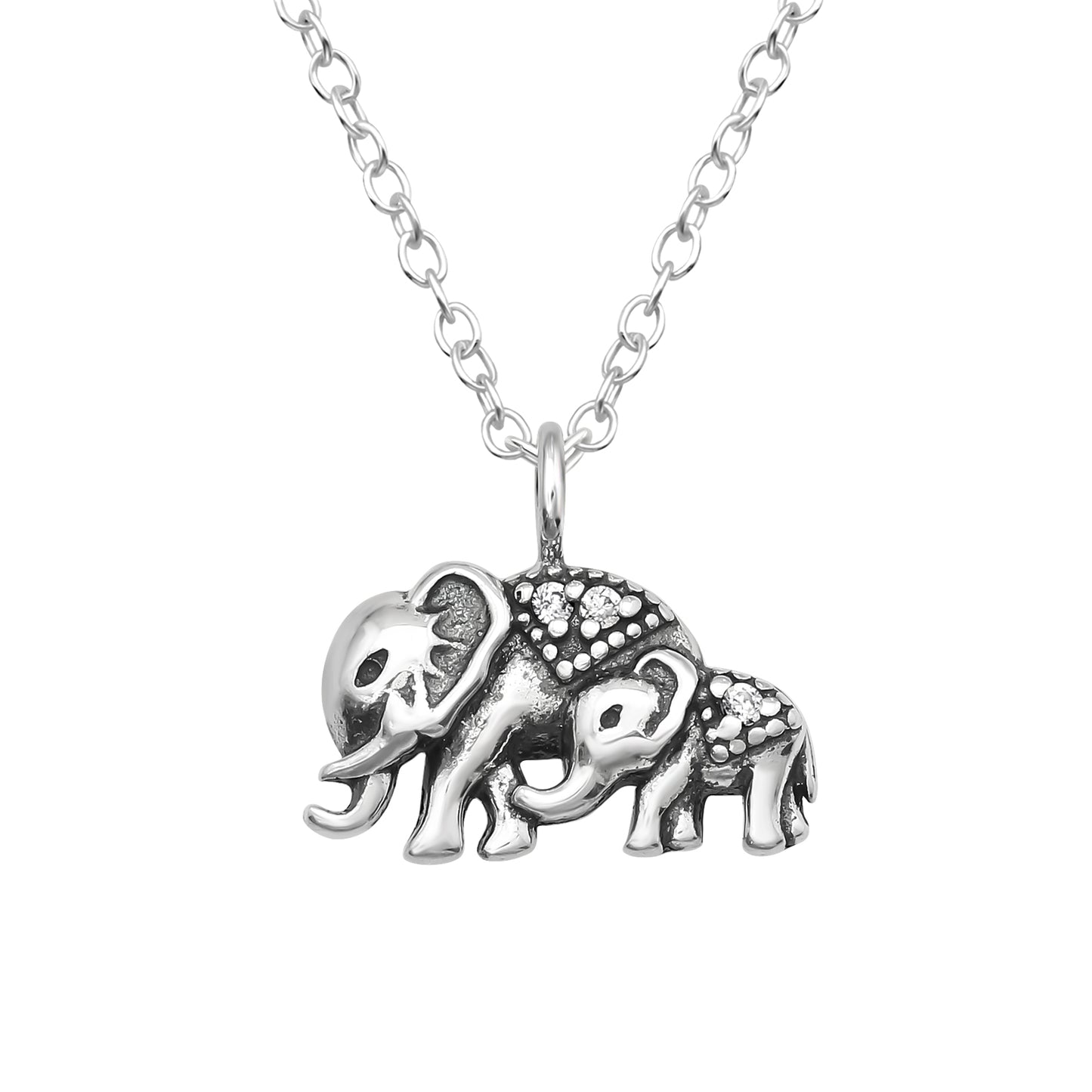 Sterling Silver 18k Gold-Plated Mama & Baby Elephant Pendant Necklace with Cubic Zirconia