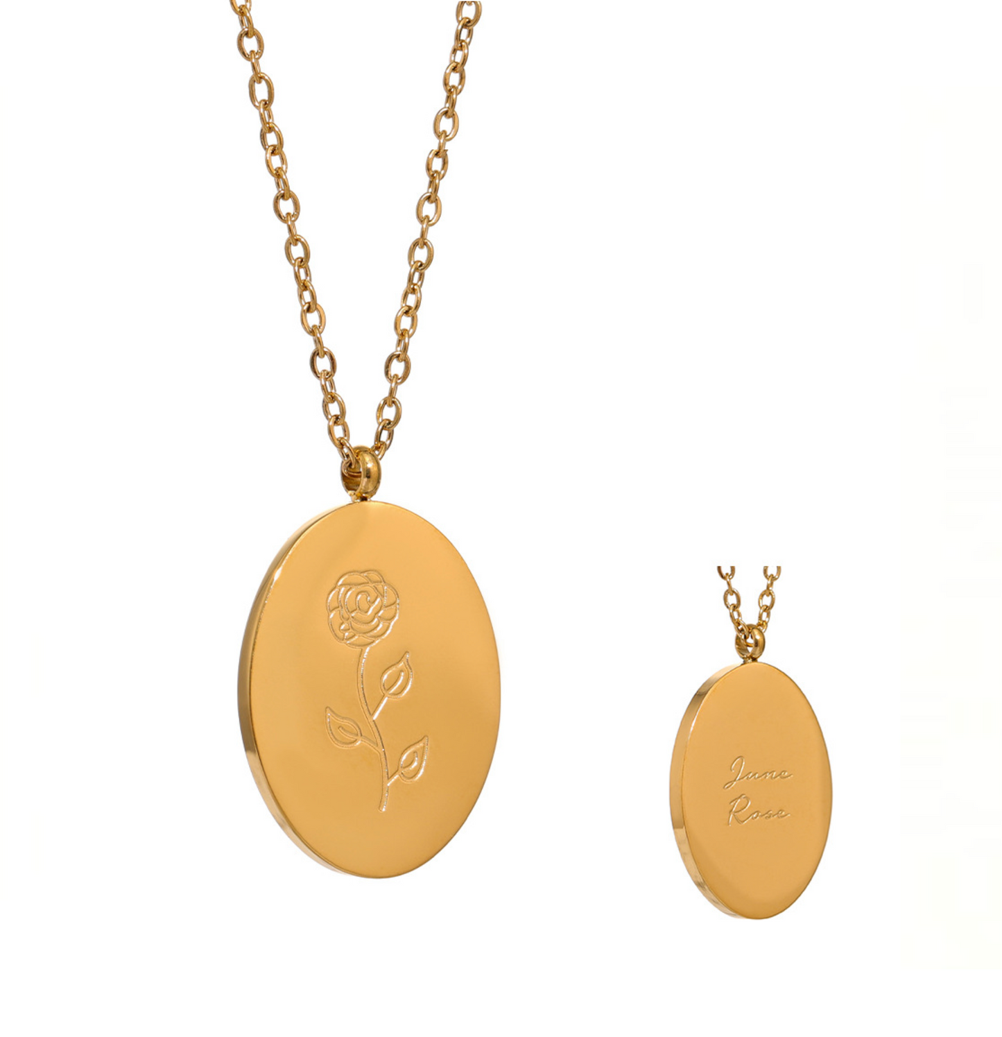 Goldtone Oval Birth Flower Necklace