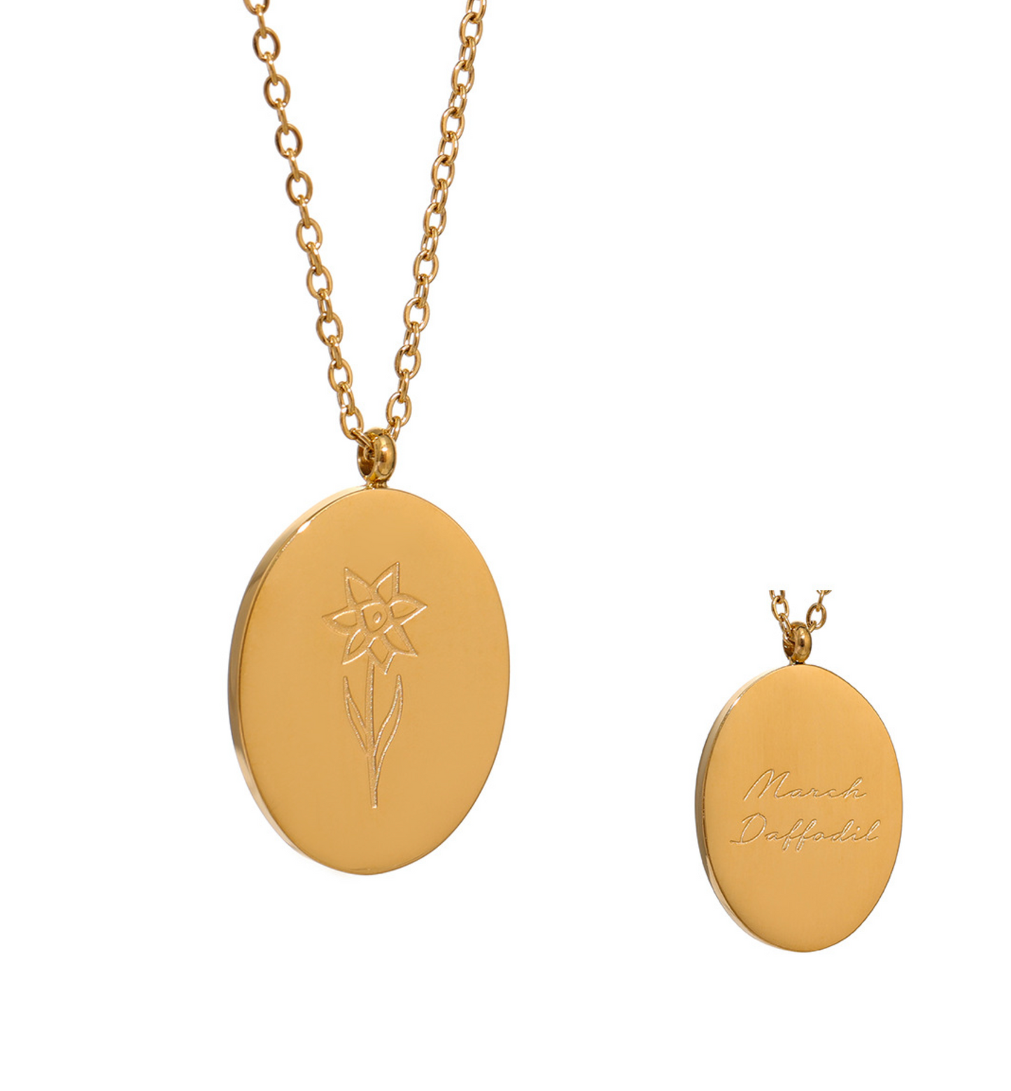 Goldtone Oval Birth Flower Necklace