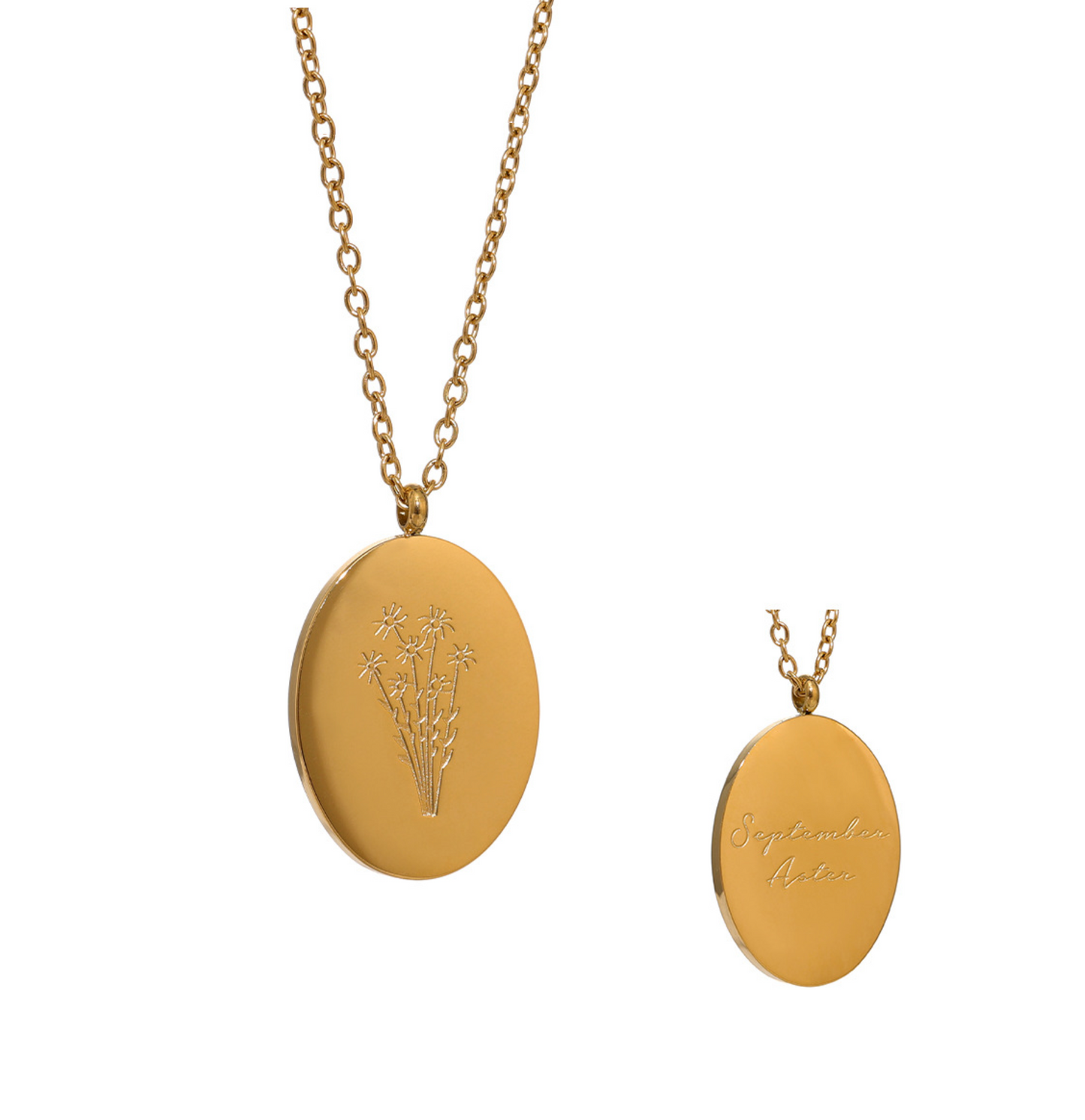 Goldtone Oval Birth Flower Necklace