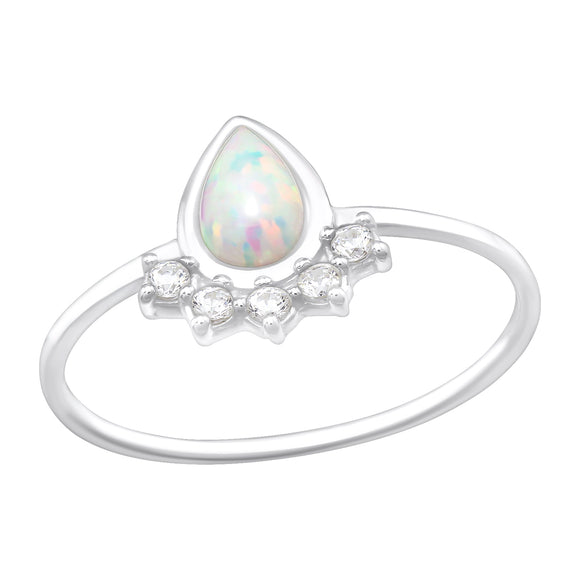 Sterling Silver Lab-Created Opal & Cubic Zirconia Pear-Cut Ring