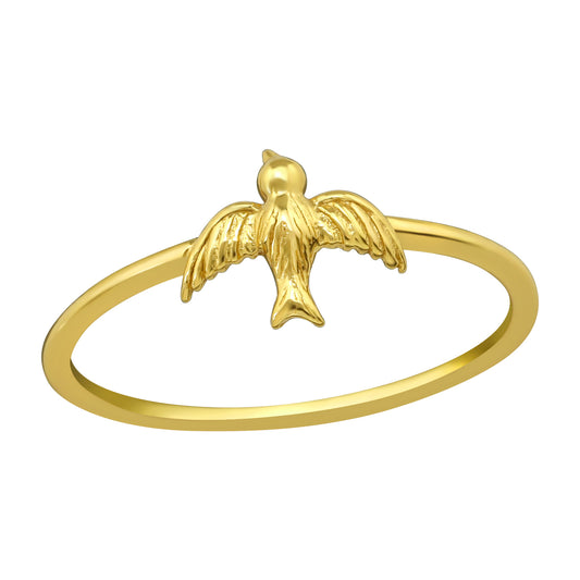 Sterling Silver Gold-Plated Flying Bird Ring