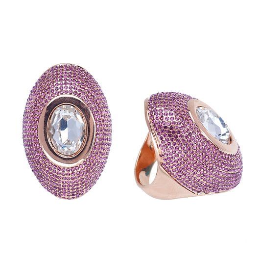 Pink & Rose Goldtone Dome Statement Ring with Swarovski Crystals