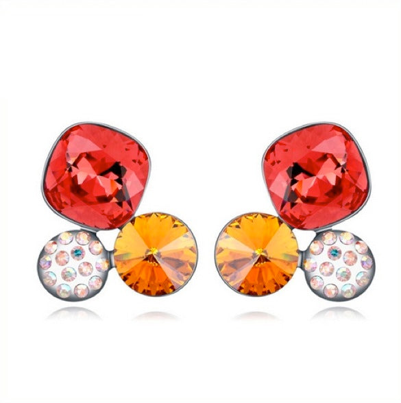 Silvertone Padparadscha Mixed Geometric Stud Earrings