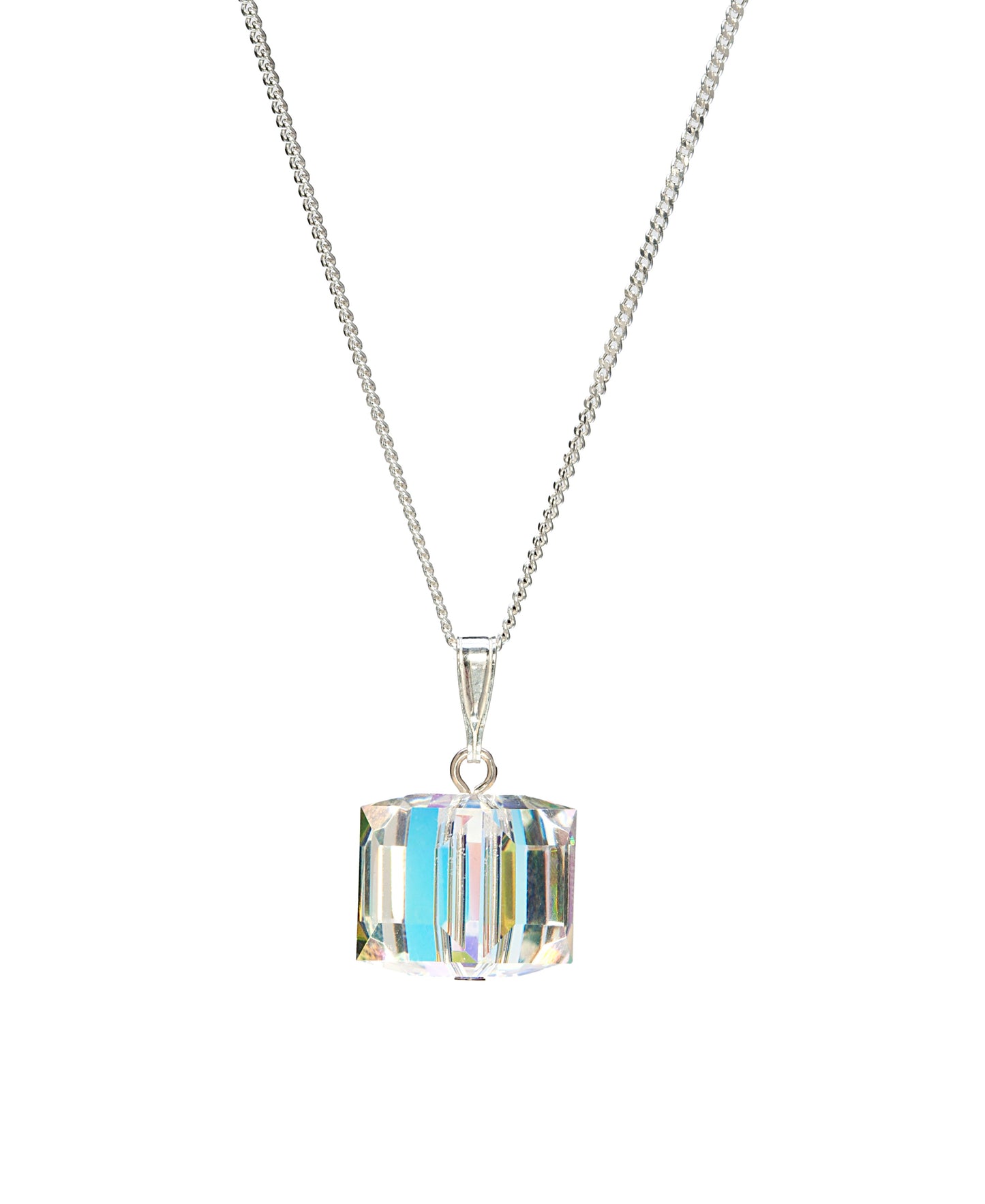 Silvertone Cube Crystal Pendant Necklace