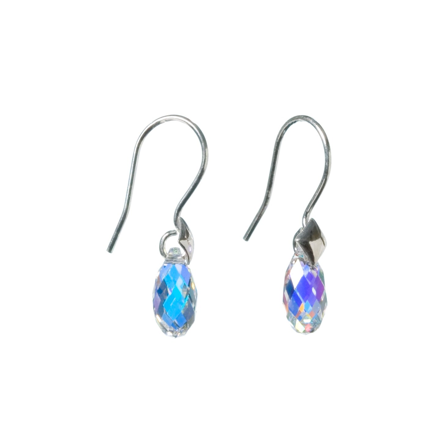 Aurora Borealis Briolette Swarovski Crystal Sterling Silver Drop Earrings