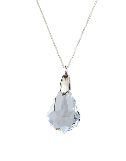 Silvertone Multi-faceted Teardrop Pendant Necklace with Swarovski Crystals