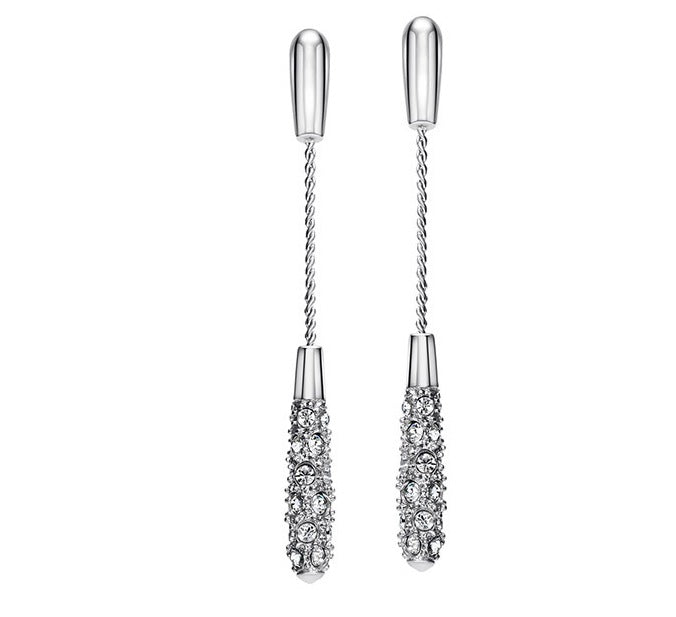 Silvertone Pave Crystal Drop Chain Earrings