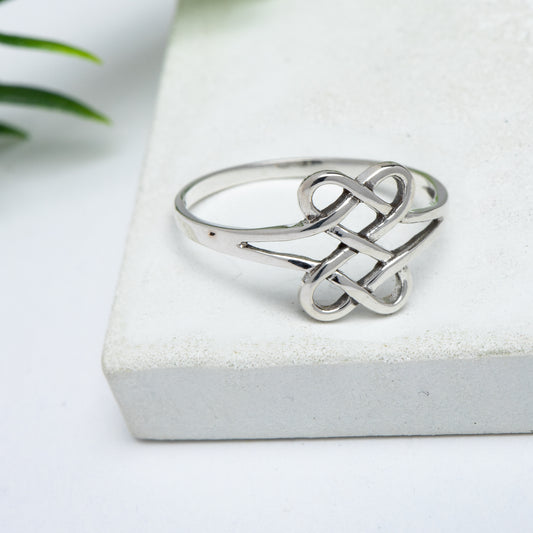 Sterling Silver Dual Heart Knotted Ring