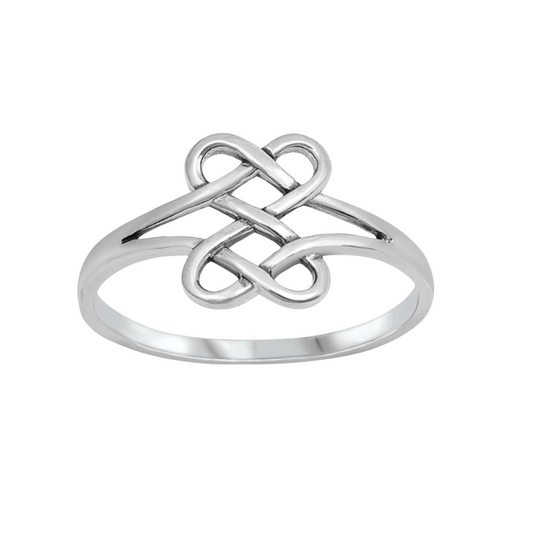 Sterling Silver Dual Heart Knotted Ring