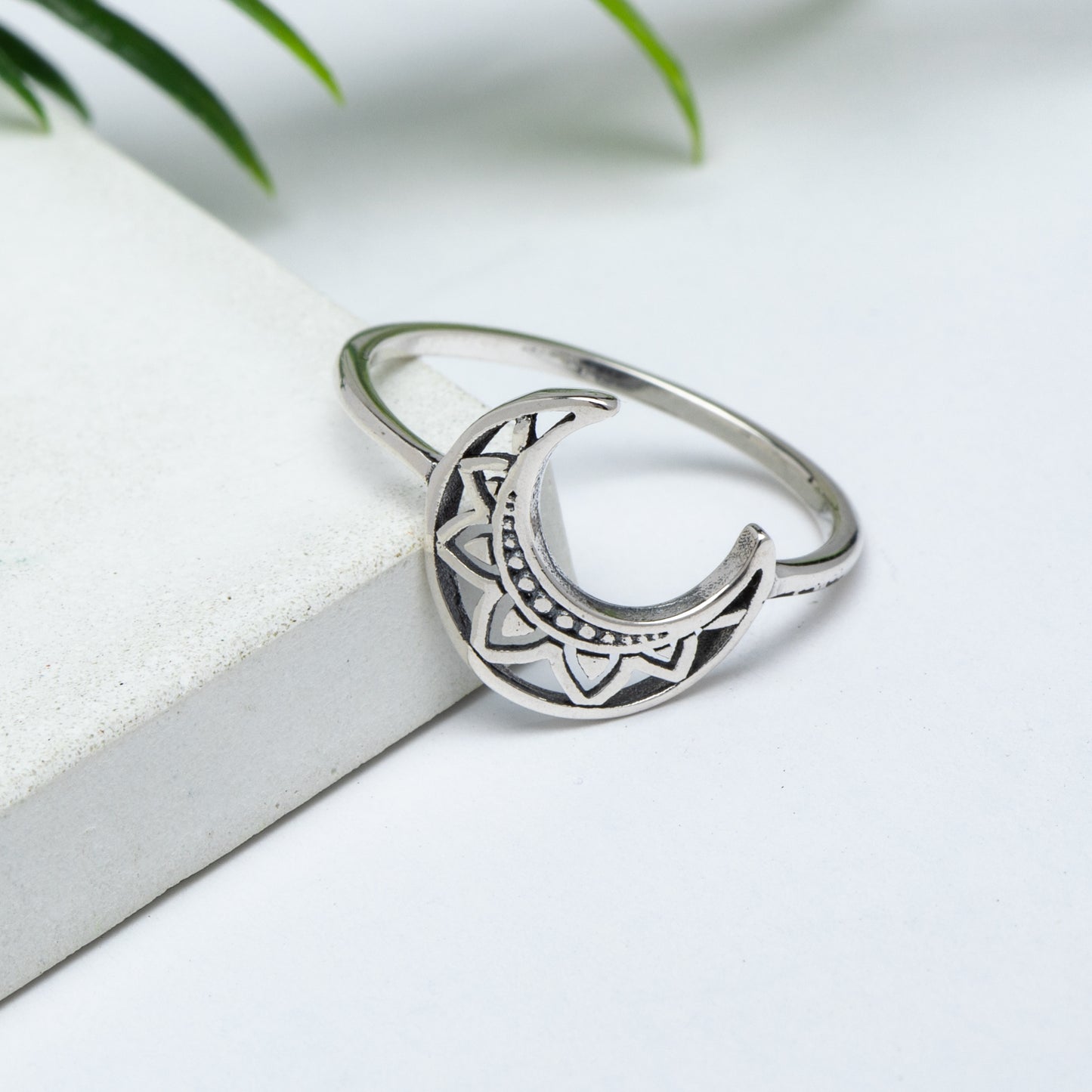 Sterling Silver Bohemian Crescent Moon Ring