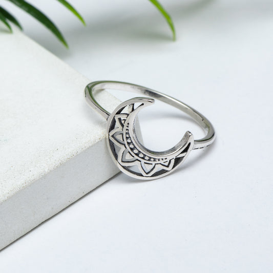 Sterling Silver Bohemian Crescent Moon Ring