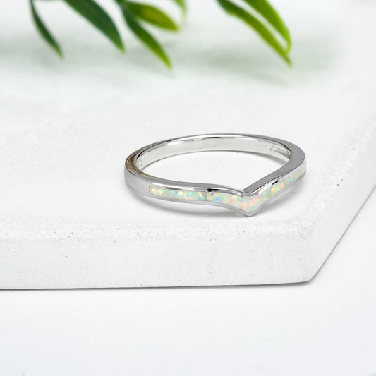 Lab-Created White Opal and Sterling silver Angled Ring