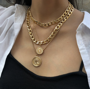 Goldtone Four-layer Medallion Pendant Necklace