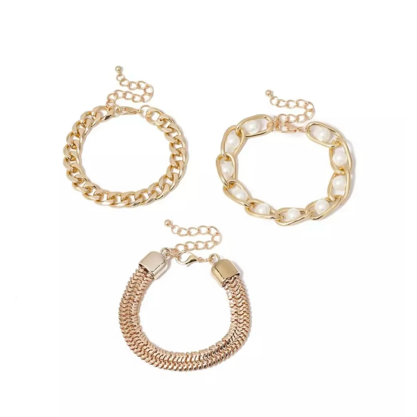 Imitation Pearl Goldtone Chain Bracelet Set