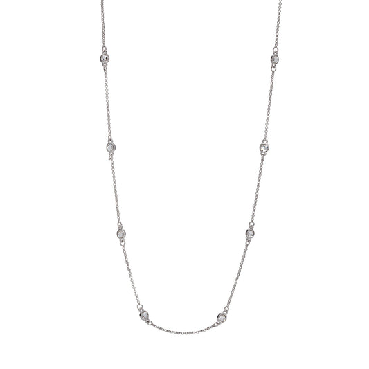 30 inch station necklace with Swarovski crystals, rhodium plated, elegant lightweight layering design by callura