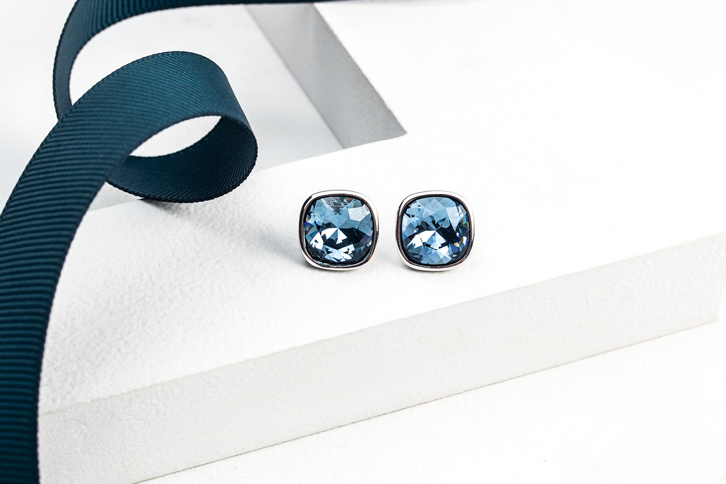 Cushion Cut Crystal Bezel Set Stud Earrings