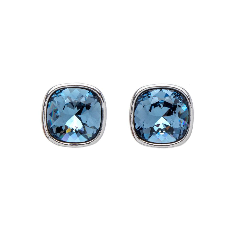 Cushion Cut Crystal Bezel Set Stud Earrings