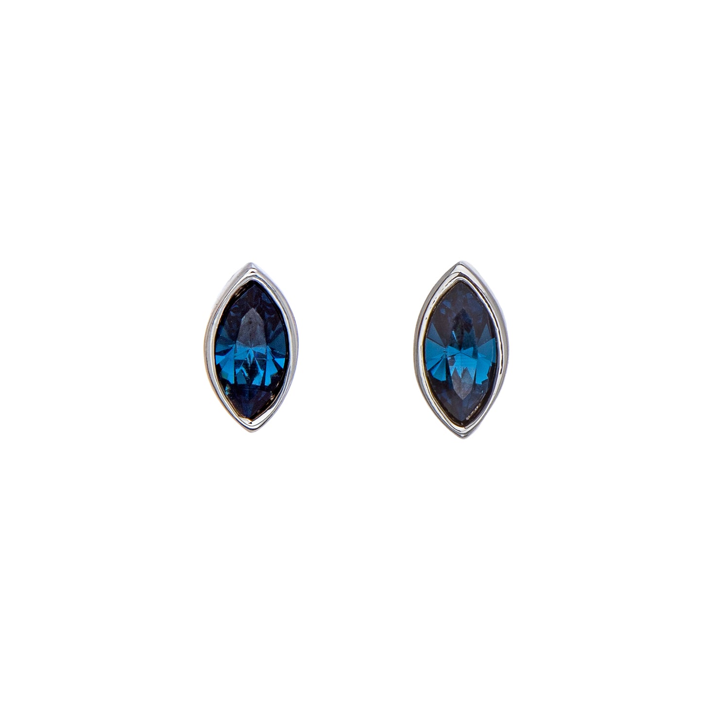 Silvertone Sapphire Blue Swarovski Crystals Marquis Stud Earrings