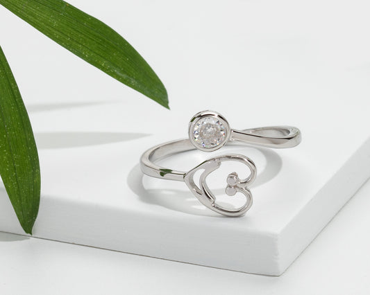 Cubic Zirconia & Sterling Silver Heart Stethoscope Ring