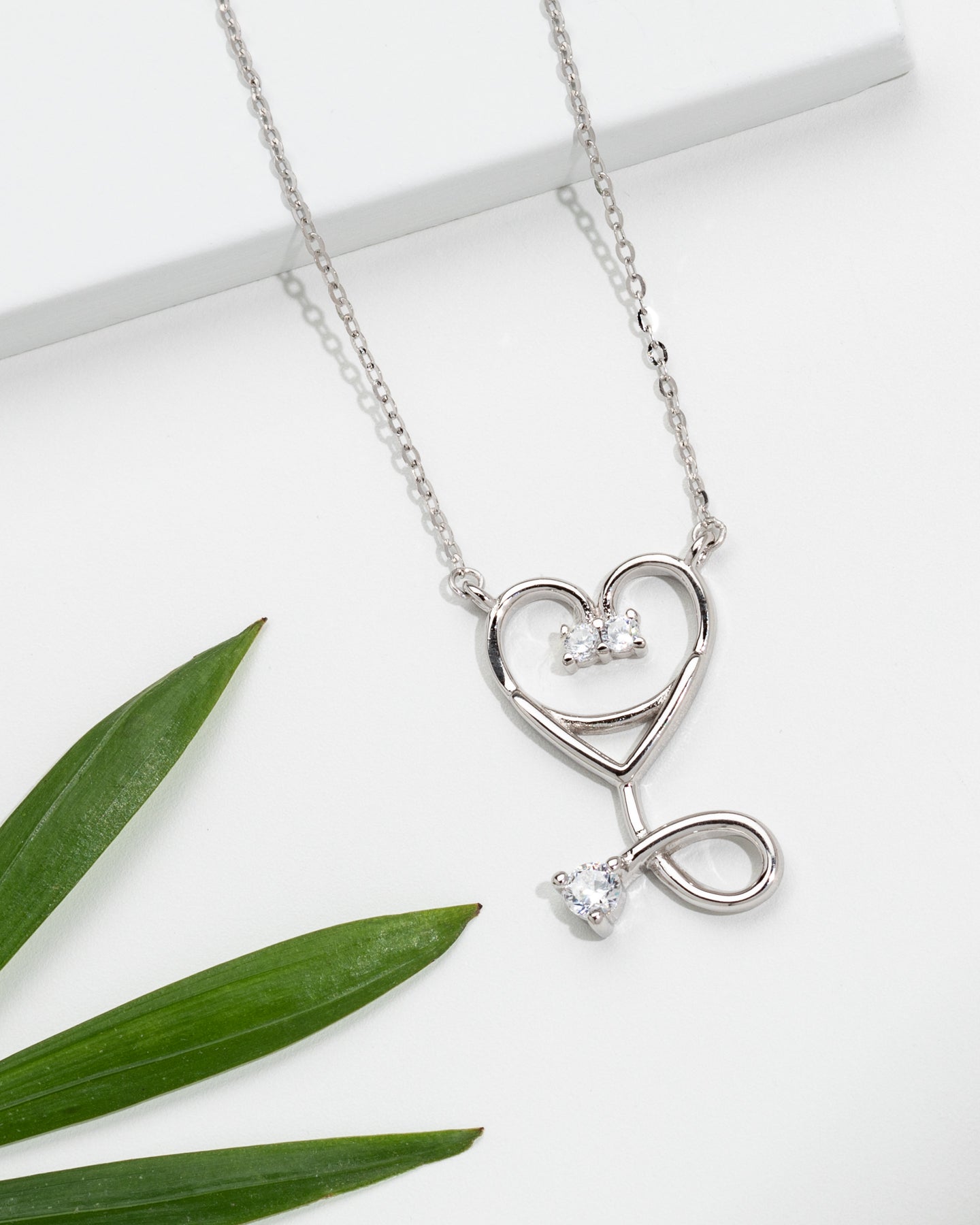 Cubic Zirconia & Sterling Silver Heart Stethoscope Pendant Necklace