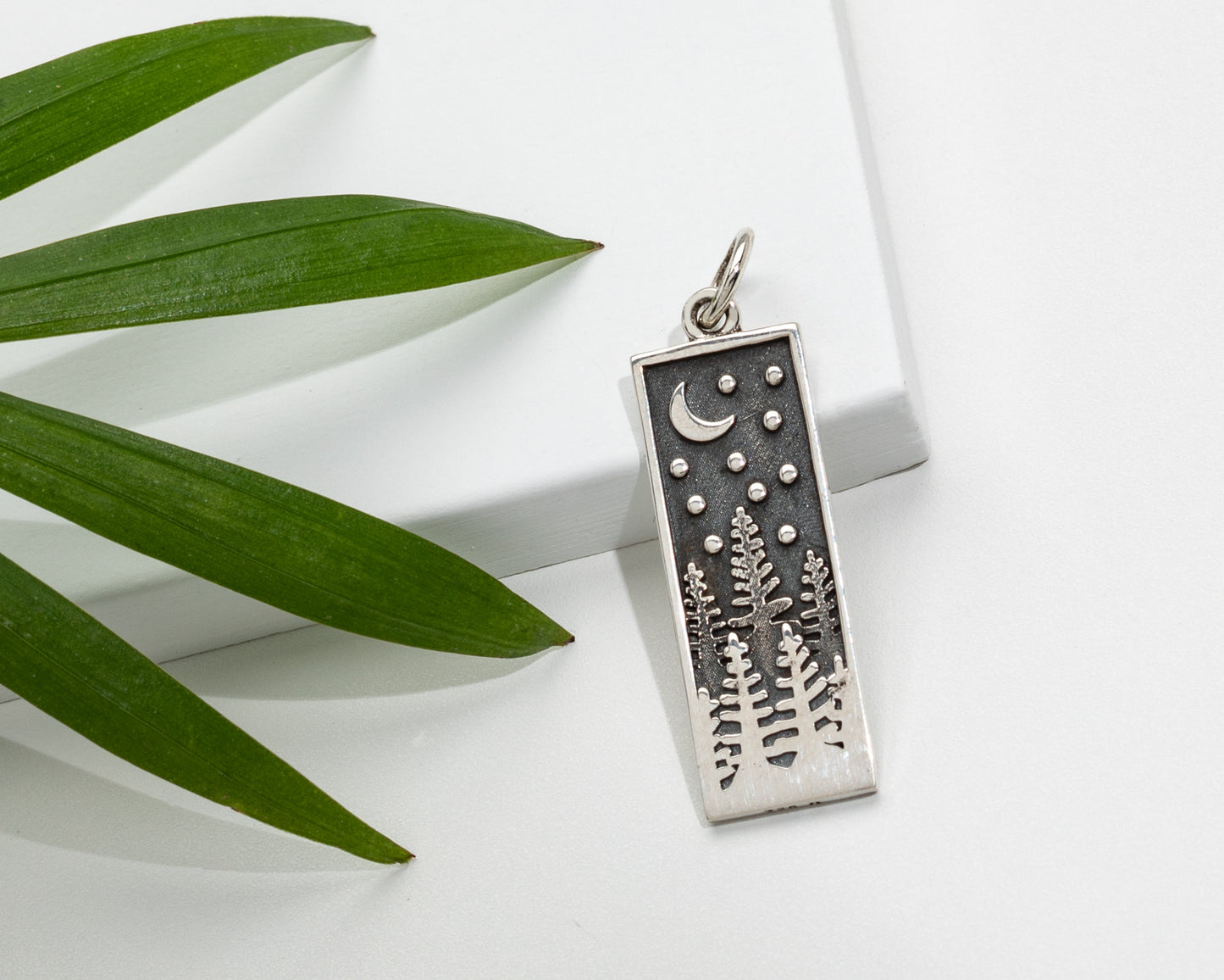 Sterling  Silver Pine Tree Rectangular Pendant