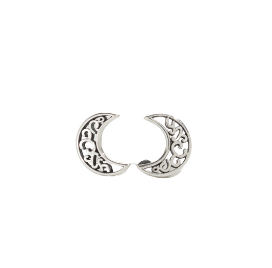 Sterling Silver Filigree Crescent Moon Stud Earrings