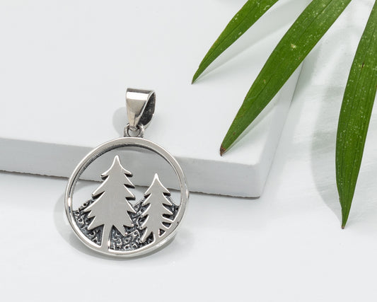 Sterling Silver Trees Circular Pendant