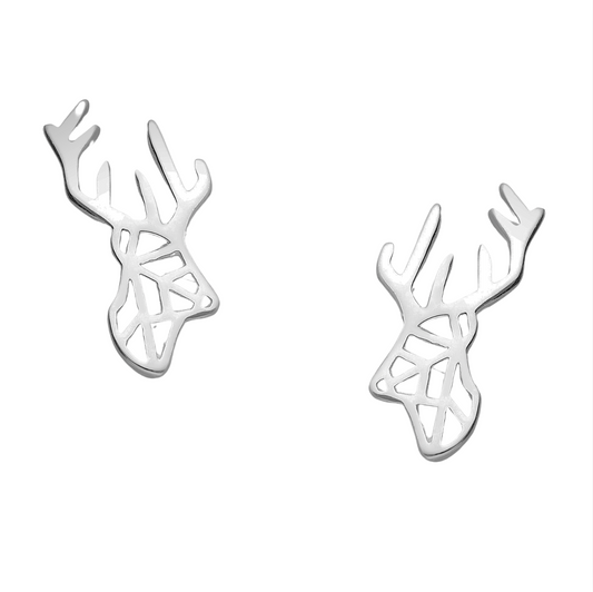 Sterling Silver Origami Deer Stud Earrings