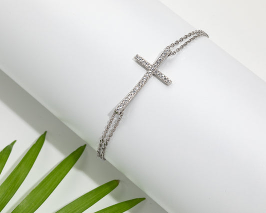 Sterling Silver & Cubic Zirconia Cross Bracelet