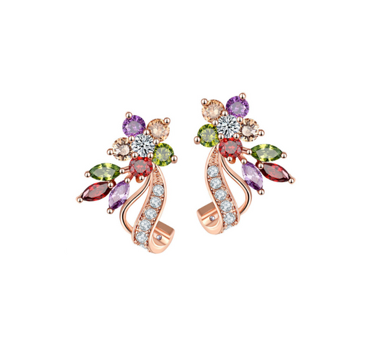 Rose Goldtone Multi Colored Cubic Zirconia Flower Earrings