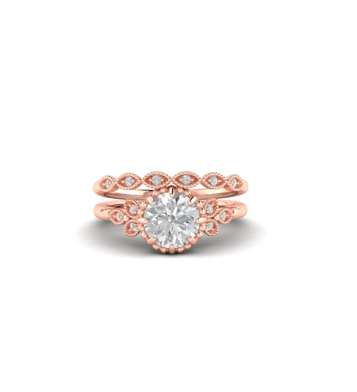 Rose Goldtone Clear Cubic Zirconia Marquis And Circular Ring Set