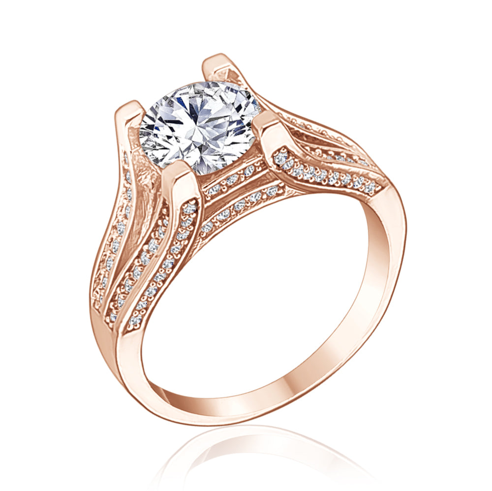 Rose Goldtone Clear Cubic Zirconia Prong Set Ring