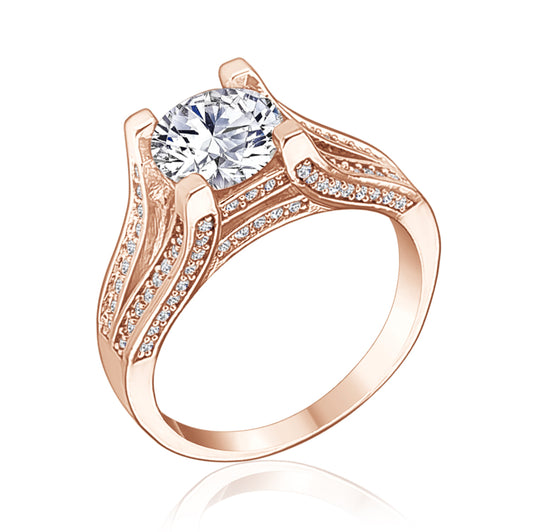 Rose Goldtone Clear Cubic Zirconia Prong Set Ring