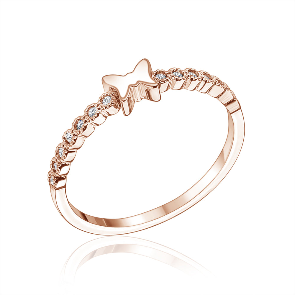 Rose Goldtone Cubic Zirconia Dainty Butterfly Ring