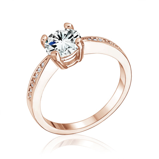 Rose Gold Tone Clear Cz Solitaire Ring