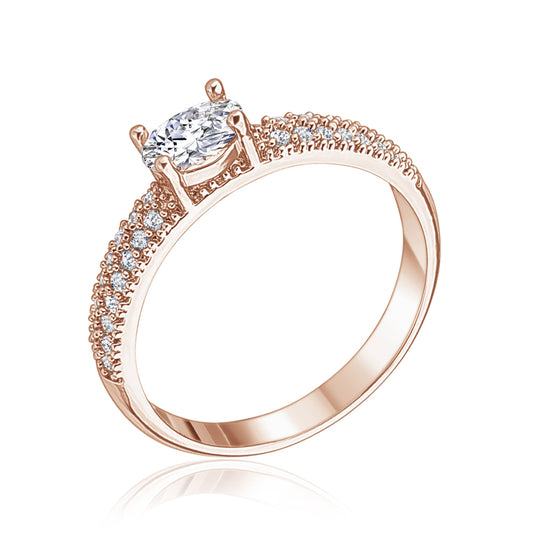 Rose Goldtone Cubic Zirconia Pave Solitaire Ring