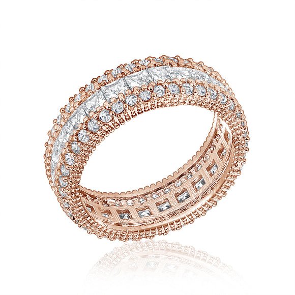 Rose Goldtone Clear Cubic Zirconia Pave And Square Ring