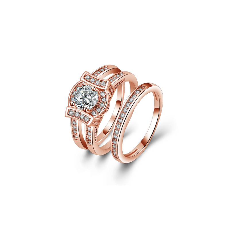 Rose Goldtone Clear Cubic Zirconia Halo And Eternity Band Set