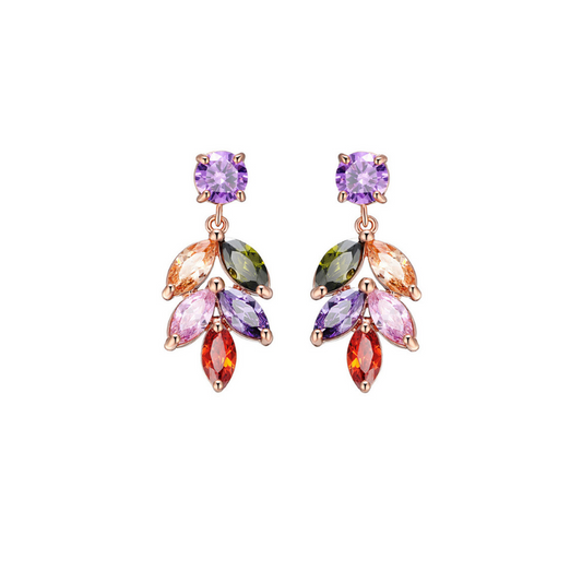 Rose Goldtone Multi Colored Cubic Zirconia Leaf Drop Earrings