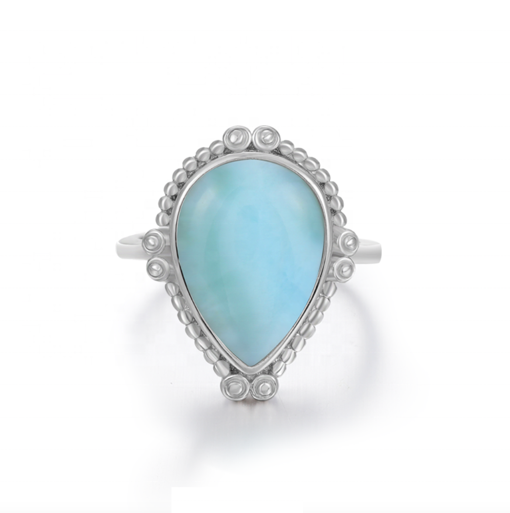 Sky Blue Larimar & Sterling Silver Teardrop Ring