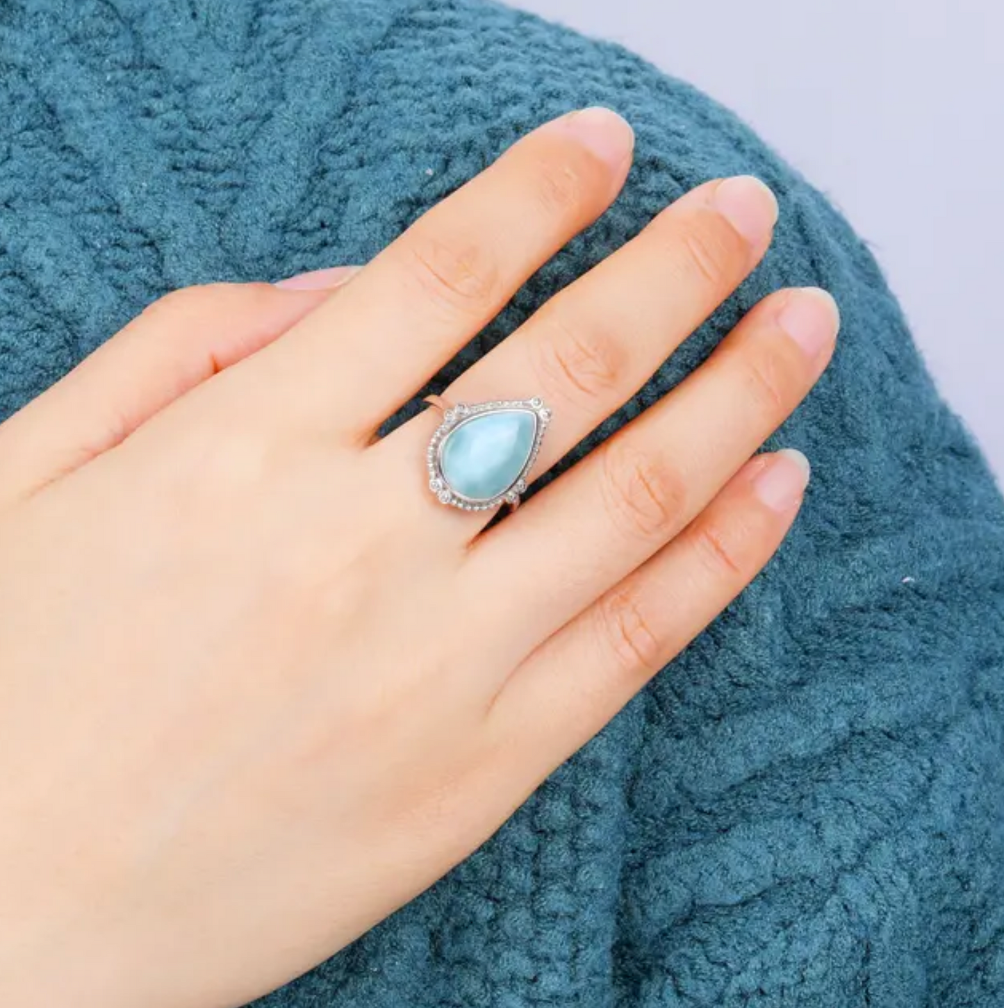 Sky Blue Larimar & Sterling Silver Teardrop Ring