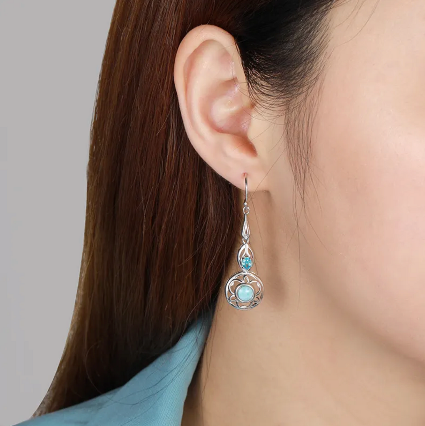 Sky Blue Larimar & Sterling Silver Cutout Drop Earrings