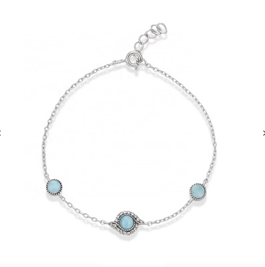 Sky Blue Larimar & Sterling Silver Three-Stone Bracelet