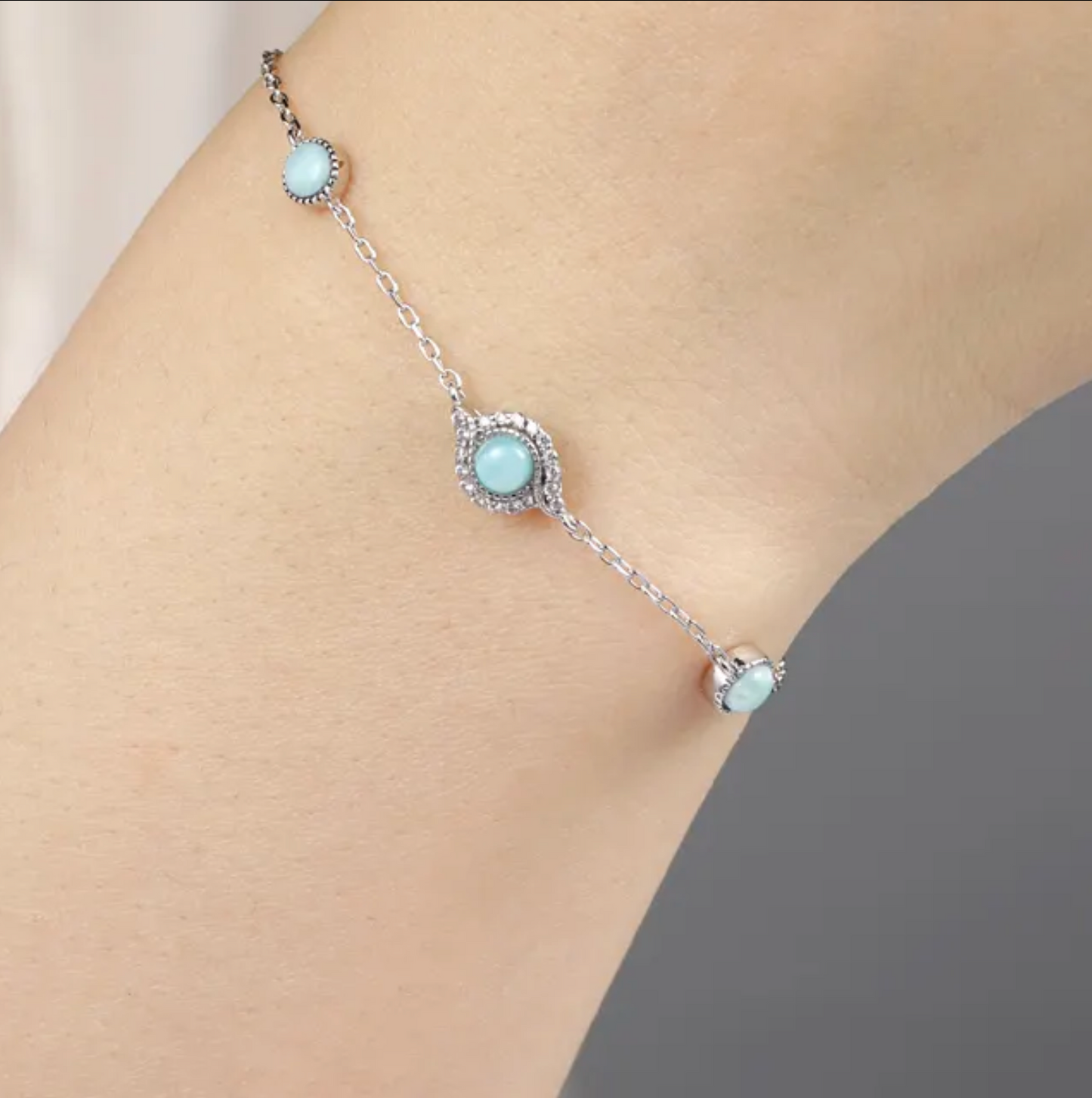 Sky Blue Larimar & Sterling Silver Three-Stone Bracelet