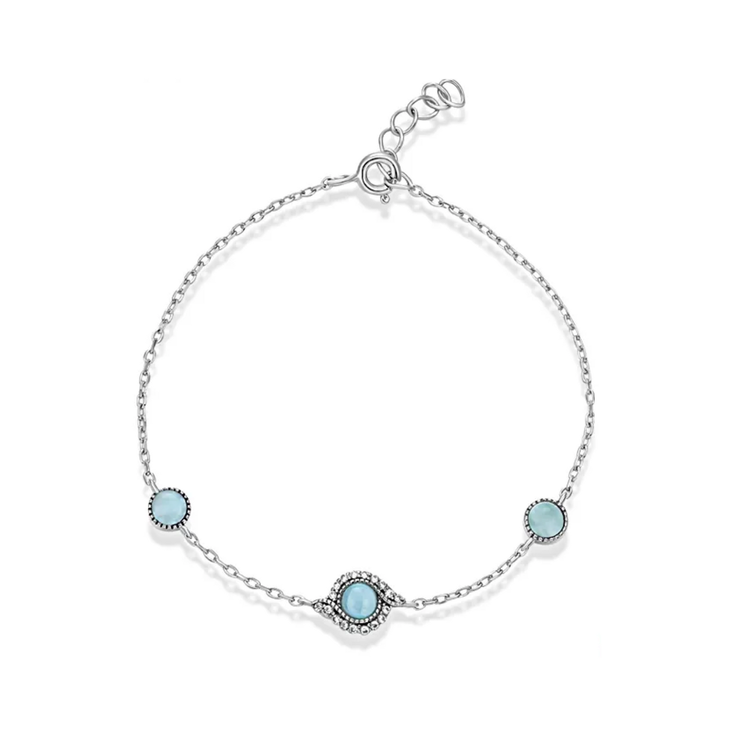 Sky Blue Larimar & Sterling Silver Three-Stone Bracelet