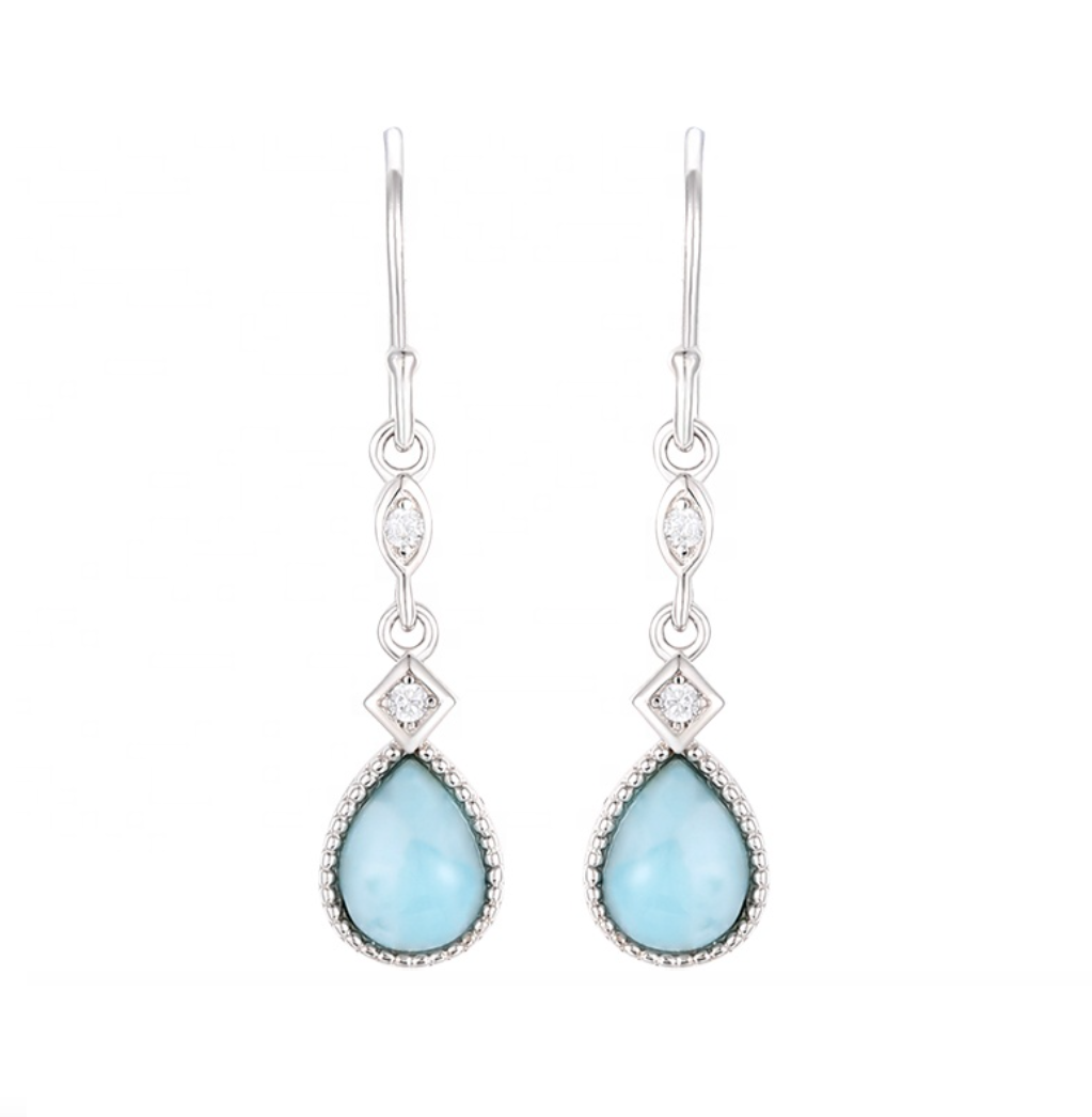 Sky Blue Larimar & Sterling Silver Teardrop Earrings