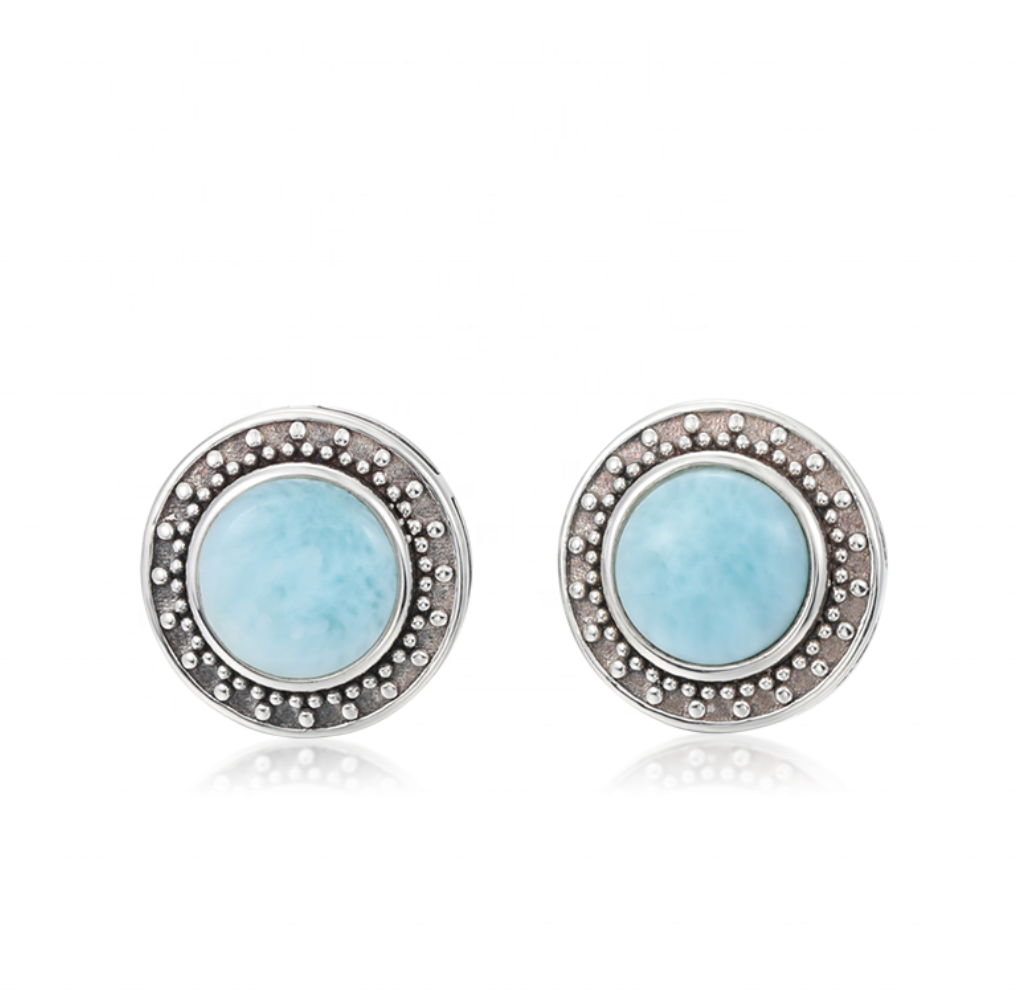 Sky Blue Larimar & Sterling Silver Stud Earrings