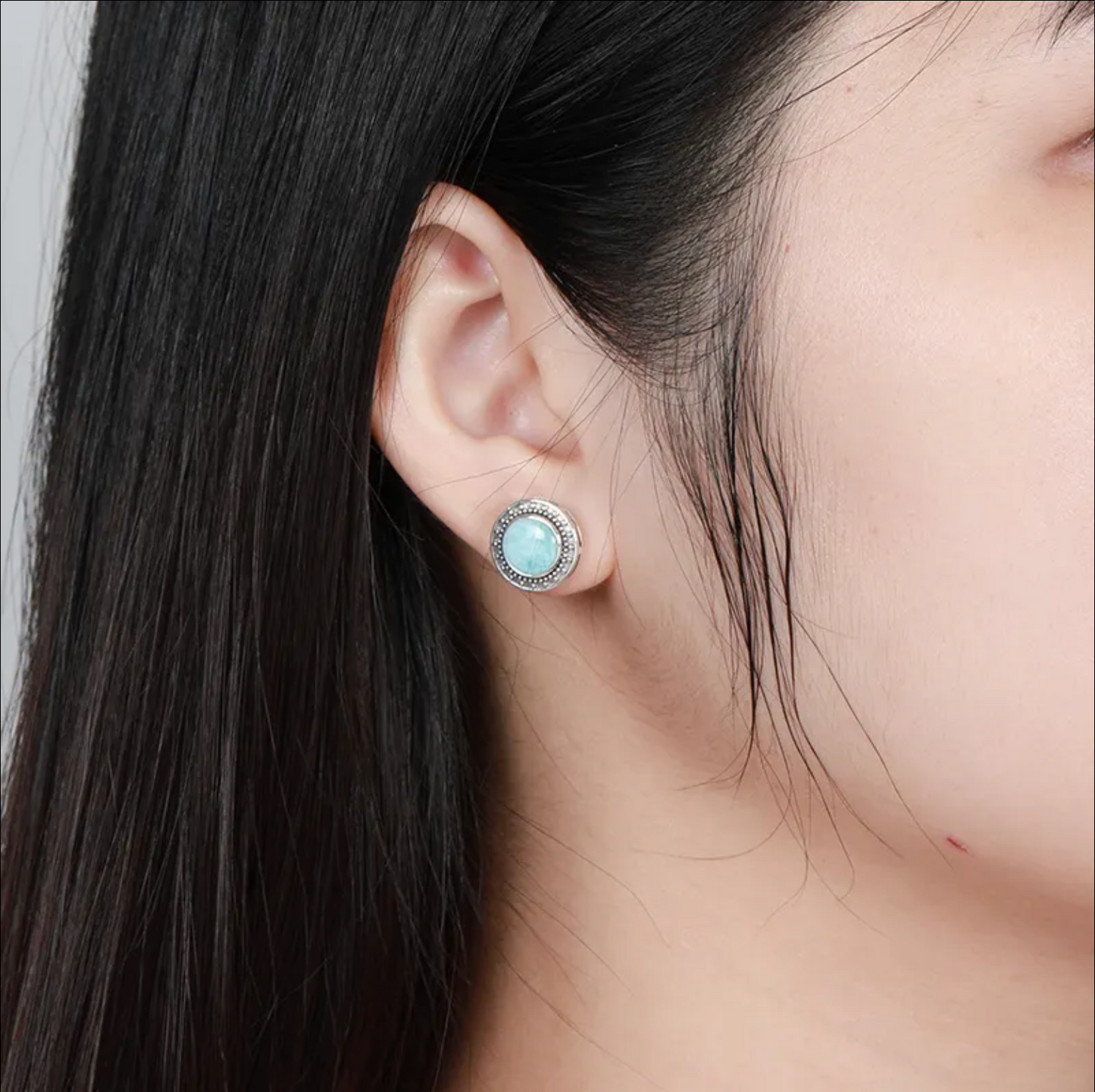 Sky Blue Larimar & Sterling Silver Stud Earrings