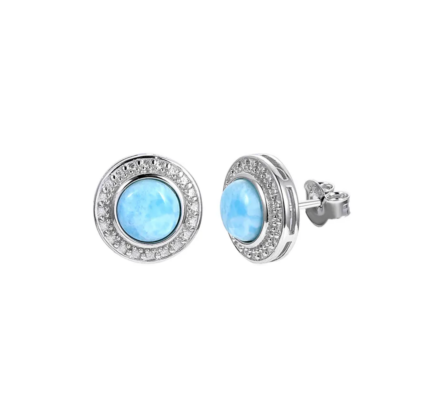 Sky Blue Larimar & Sterling Silver Stud Earrings